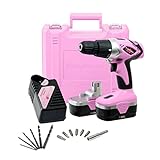 Pink Power Drill PP182 18V Cordless Electric Drill Driver Set for Women - Tool Case, 18 Volt Drill,...