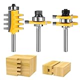 1/4-Inch Shank Tongue and Groove Router Bits Set & Reversible Finger Joint Router Bit, 3 Pack Router...
