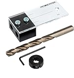 POWERTEC 71498 Dowel Drilling Jig with Cobalt M-35 Drill Bit and Split Ring Stop Collar, 1/2-Inch