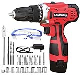 GardenJoy Cordless Power Drill Set: 12V Electric Drill with Fast Charger 3/8-Inch Keyless Chuck 2...