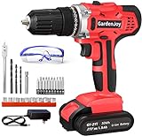GardenJoy Cordless Power Drill Set: 21V Electric Drill with Fast Charger 3/8-Inch Keyless Chuck 2...