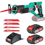 HYCHIKA Cordless Reciprocating Saw 20V 2Ah 2 Batteries 4 Saw Blades, 0-2800SPM Variable Speed, 7/8'...